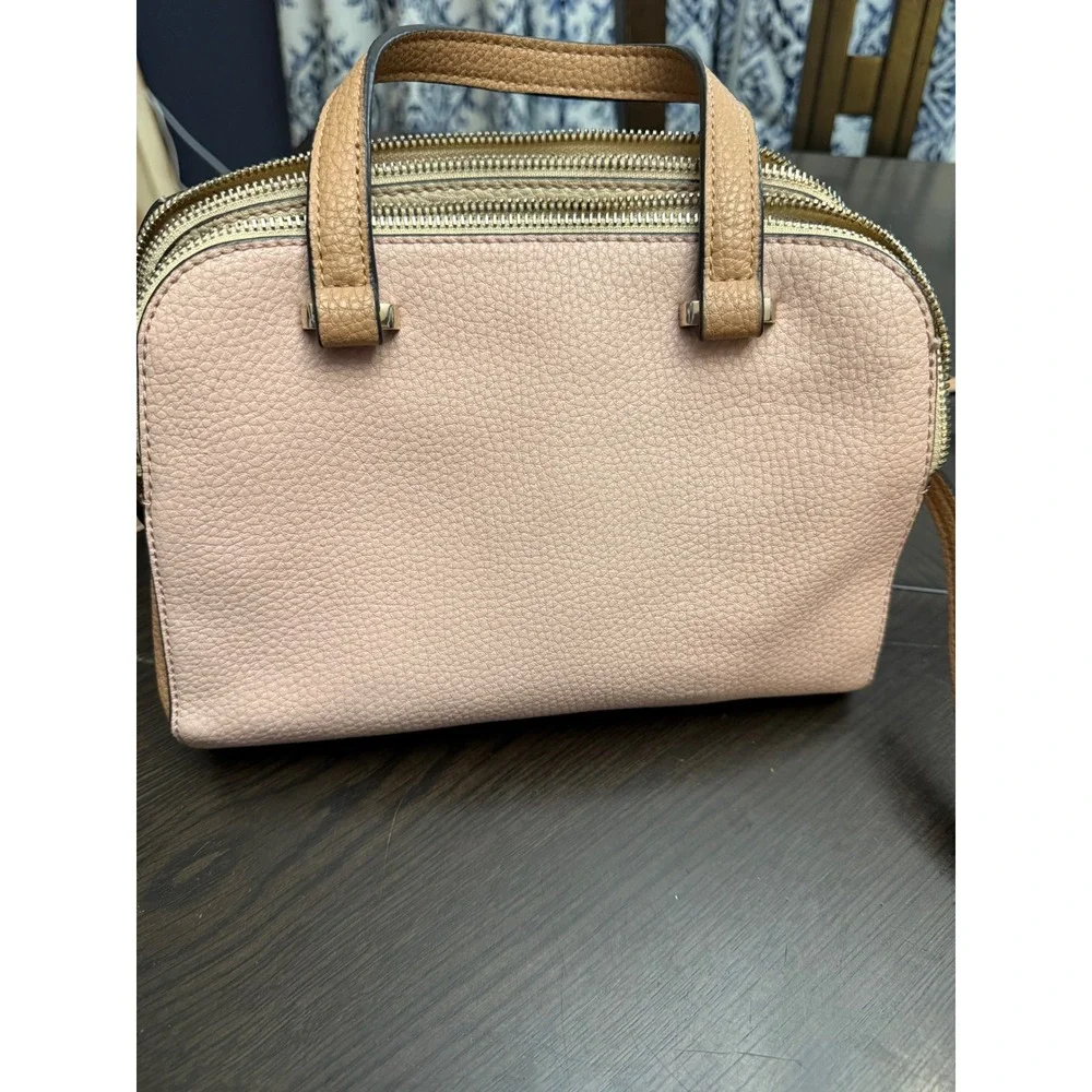 Guess Colorblock Satchel‎ Handbag Pink Cream Tan Pebbled Crossbody Bag